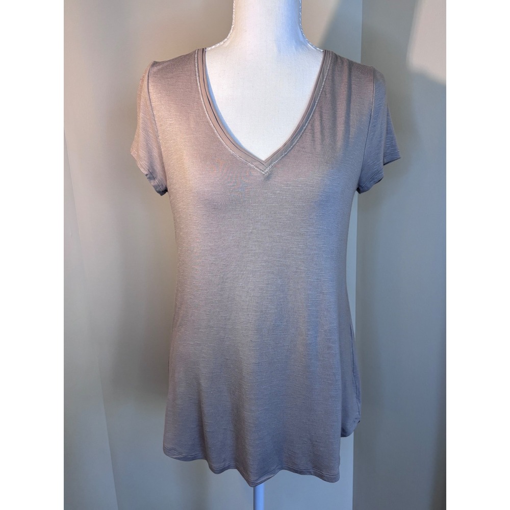 White House Black Market Taupe Slub Knit V-Neck Short Sleeve Tee Small